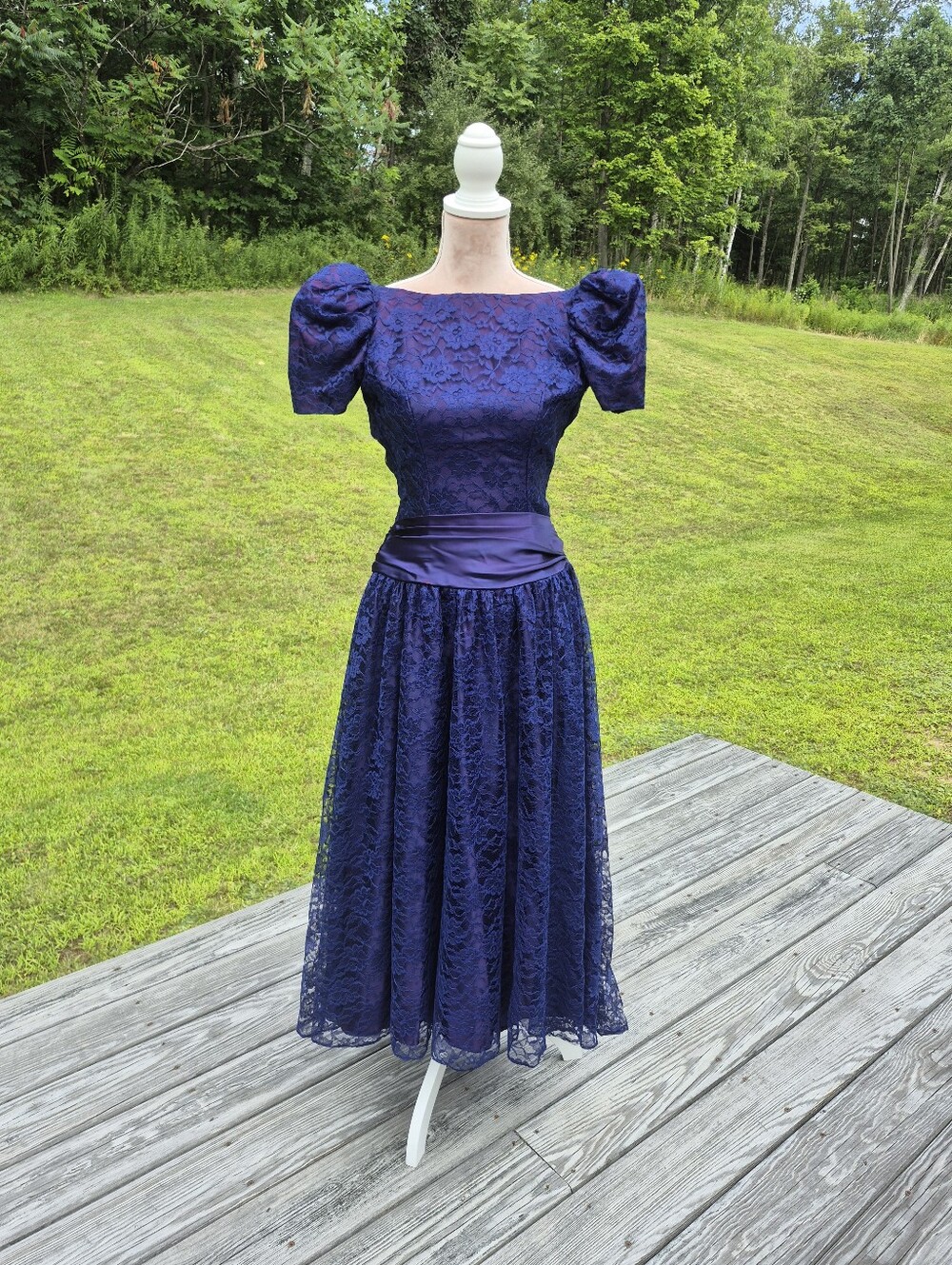 Vintage Alfred Angelo Lace Navy Blue Bridesmaid Dress Size XS